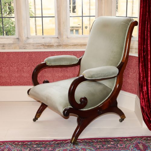 LATE REGENCY MAHOGANY X FRAME LIBRARY CHAIR POSSIBLY BY GILLOWS CIRCA 1830 - ADDITIONAL PHOTO 6