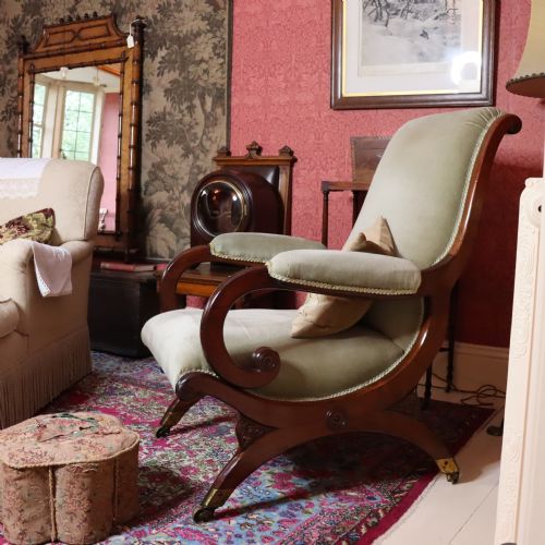 LATE REGENCY MAHOGANY X FRAME LIBRARY CHAIR POSSIBLY BY GILLOWS CIRCA 1830 - ADDITIONAL PHOTO 8