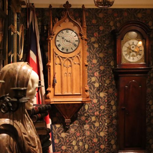 A LARGE VICTORIAN GOTHIC REVIVAL CARVED OAK WALL CLOCK BY W DAVIS AND SONS BIRMINGHAM CIRCA 1860 - ADDITIONAL PHOTO 1