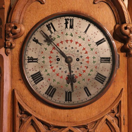 A LARGE VICTORIAN GOTHIC REVIVAL CARVED OAK WALL CLOCK BY W DAVIS AND SONS BIRMINGHAM CIRCA 1860 - ADDITIONAL PHOTO 6