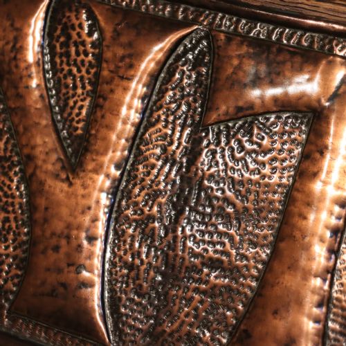 ARTS CRAFTS ANTIQUE FURNITURE BEATEN COPPER EMBOSSED PANELS - ADDITIONAL PHOTO 2