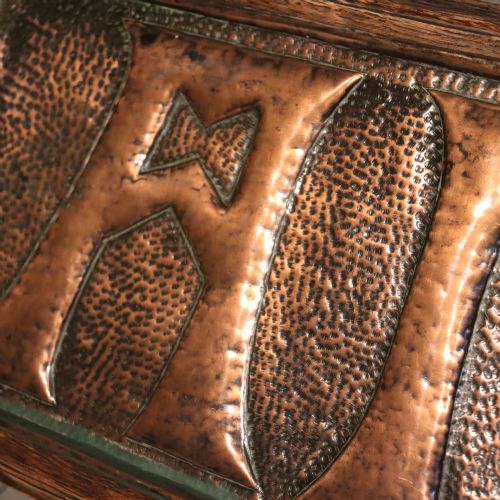 ARTS CRAFTS ANTIQUE FURNITURE BEATEN COPPER EMBOSSED PANELS - ADDITIONAL PHOTO 4