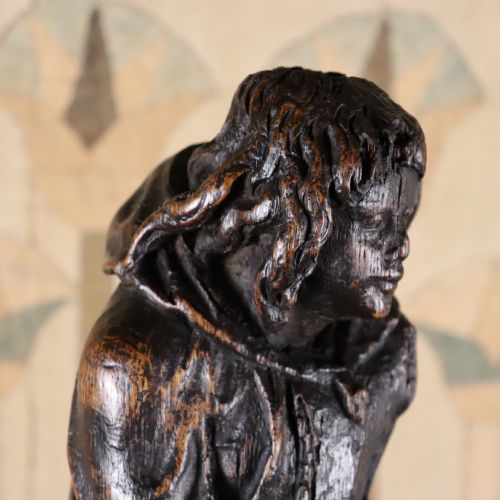 17TH CENTURY CARVED OAK FIGURE IN HOODED CLOAK - ADDITIONAL PHOTO 2