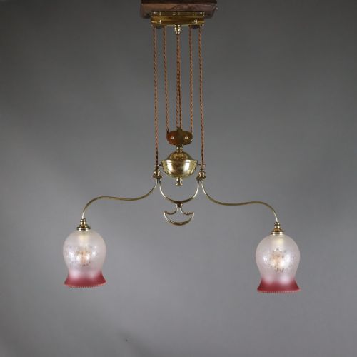 PAIR OF ENGLISH ART NOUVEAU RISE AND FALL LIGHTS CIRCA 1900 - ADDITIONAL PHOTO 2