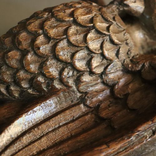 RARE ENGLISH 17TH CENTURY RELIGIOUS OAK CARVING OF THE VULNING PELICAN - ADDITIONAL PHOTO 11