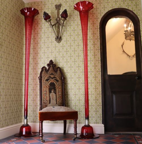 REMARKABLE PAIR OF 19TH CENTURY CRANBERRY GLASS FLOOR TRUMPET VASES - ADDITIONAL PHOTO 4