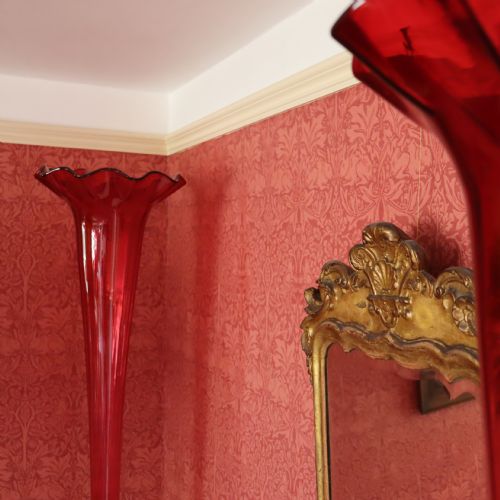 REMARKABLE PAIR OF 19TH CENTURY CRANBERRY GLASS FLOOR TRUMPET VASES - ADDITIONAL PHOTO 10
