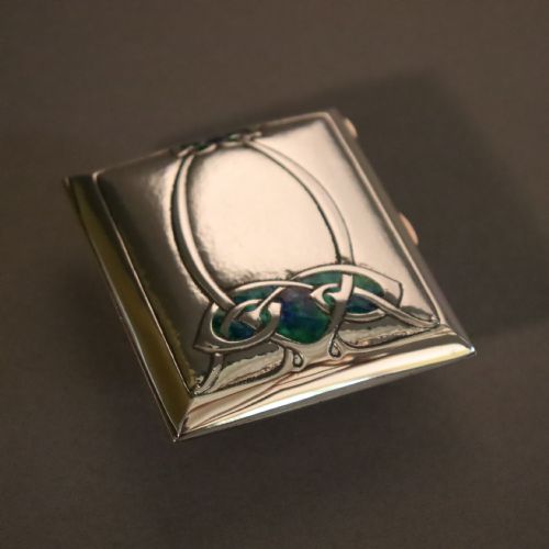 LIBERTY CO ARTS AND CRAFTS SILVER AND PEACOCK ENAMEL CIGARETTE CASE - ADDITIONAL PHOTO 2