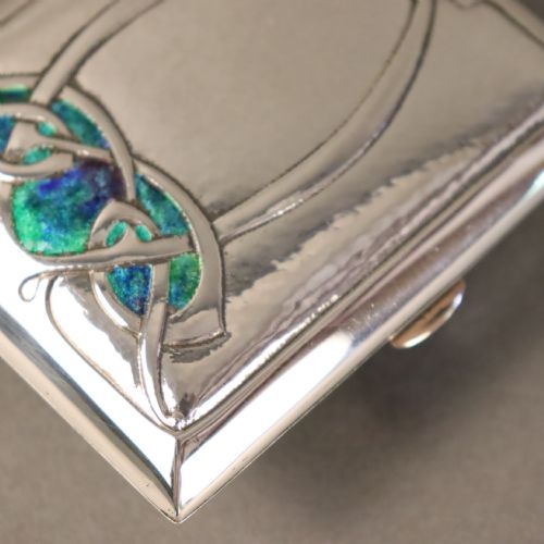 LIBERTY CO ARTS AND CRAFTS SILVER AND PEACOCK ENAMEL CIGARETTE CASE - ADDITIONAL PHOTO 6