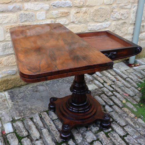 WILLIAM IV ENGLISH ROSEWOOD PEDESTAL FOLD OVER CARD TABLE - ADDITIONAL PHOTO 6