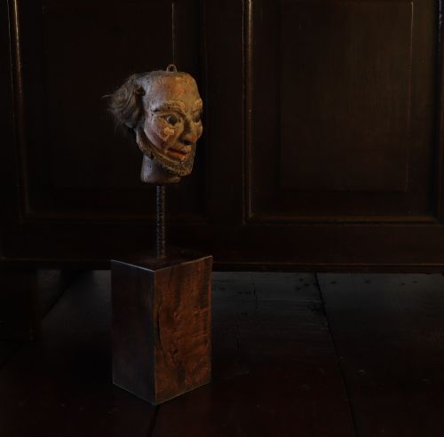 A FOLK ART VICTORIAN CARVED AND POLYCHROME PAINTED WOODEN PUPPET HEAD - ADDITIONAL PHOTO 1