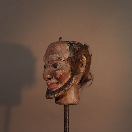 A FOLK ART VICTORIAN CARVED AND POLYCHROME PAINTED WOODEN PUPPET HEAD - ADDITIONAL PHOTO 3