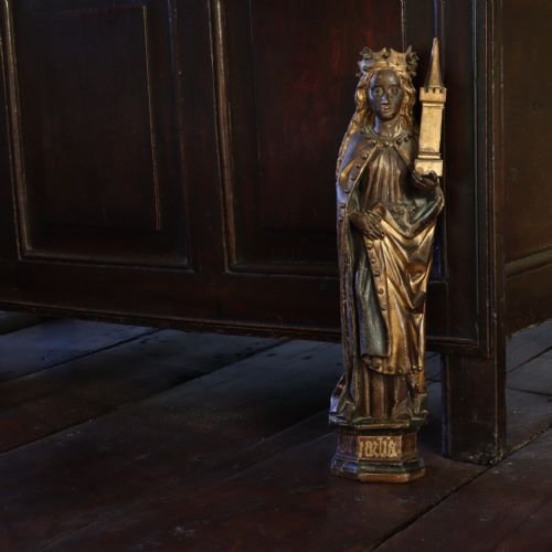 GERMAN 17TH CENTURY GILTWOOD AND POLYCHROME FIGURE OF SAINT BARBARA - ADDITIONAL PHOTO 2
