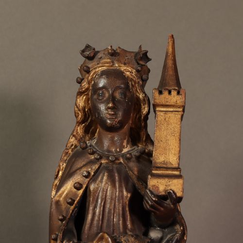 GERMAN 17TH CENTURY GILTWOOD AND POLYCHROME FIGURE OF SAINT BARBARA - ADDITIONAL PHOTO 4