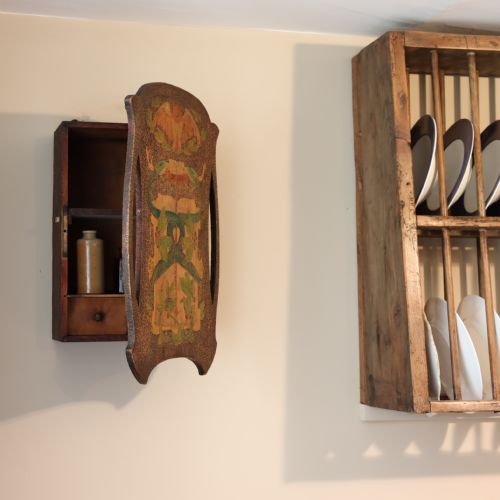 ARTS AND CRAFTS POKERWORK WALLMOUNTED CUPBOARD - ADDITIONAL PHOTO 1