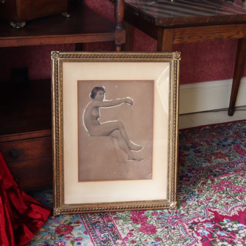 nude drawing study of a seated female nude by otto fisher - CATEGORY: ANTIQUE ART - DATED 1890