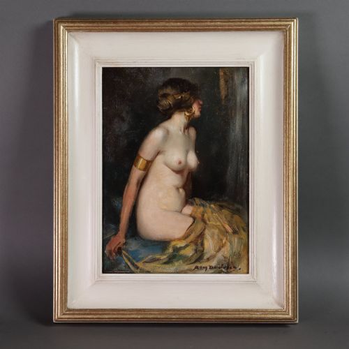 OIL ON BOARD SEATED NUDE BY ALLAN DOUGLAS DAVIDSON BRITISH 18731932