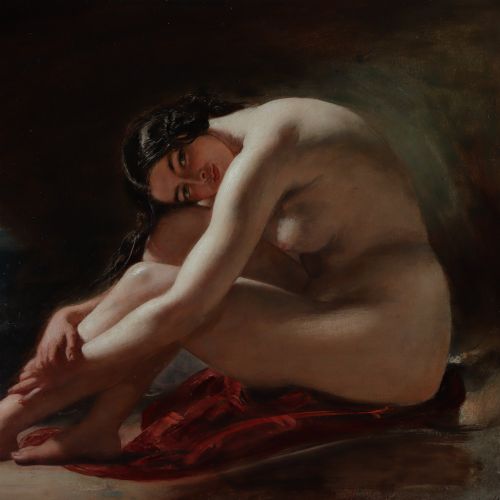 WILLIAM ETTY BRITISH 17871849 NUDE IN A CAVE THOUGHT TO BE ARIADNE OIL ON PANEL - ADDITIONAL PHOTO 2