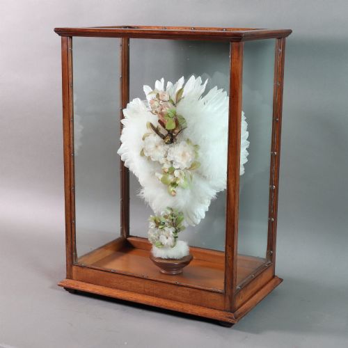 VICTORIAN TAXIDERMY A LADYS HUMMING BIRD AND FEATHER FAN IN A MUSEUM QUALITY MAHOGANY CASE - ADDITIONAL PHOTO 2
