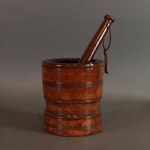 TREEN 17TH CENTURY LIGNUM VITAE MORTAR PESTLE