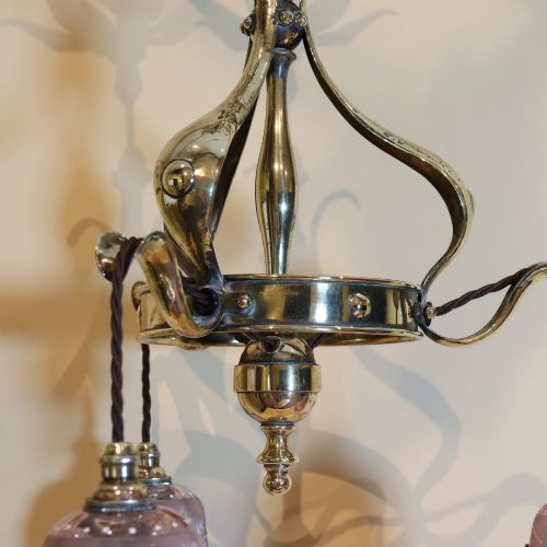 LIGHTING ARTS CRAFTS BRASS CEILING LIGHT CIRCA 1910 - ADDITIONAL PHOTO 3