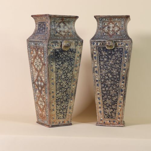 a fine pair of 19th century kashmiri wooden vases - CATEGORY: ANTIQUE VASES - DATED 19TH CENTURY