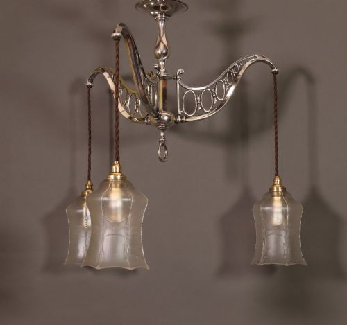 fig 1. Three arm ceiling light with a great provenance. Circa 1910
