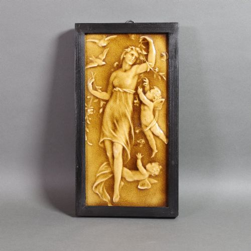Arts and Crafts Tile Plaque with Semi-nude Maiden