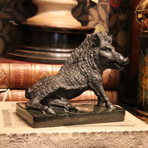 Grand Tour - After the Antique, an Italian Late 19th Century Carved Serpentine Marble Model of the Florentine Boar