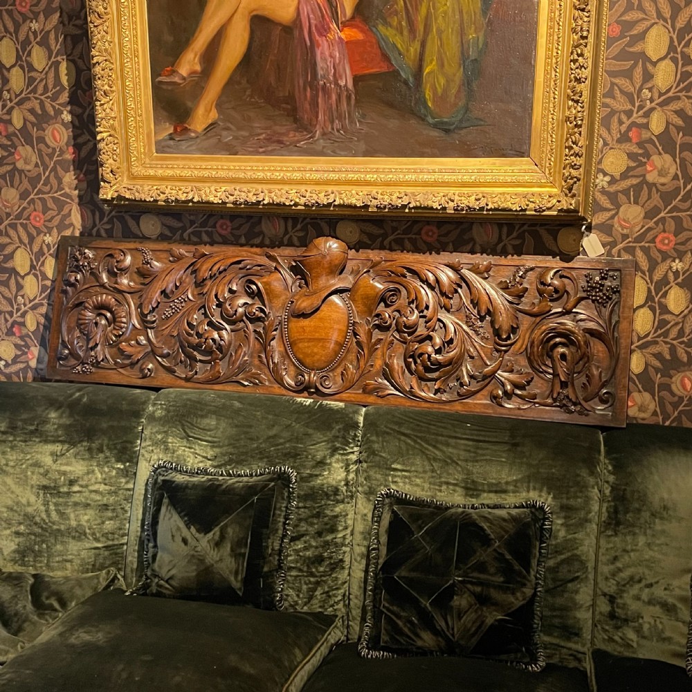 Carved Walnut Panel with Armorial Crest View II