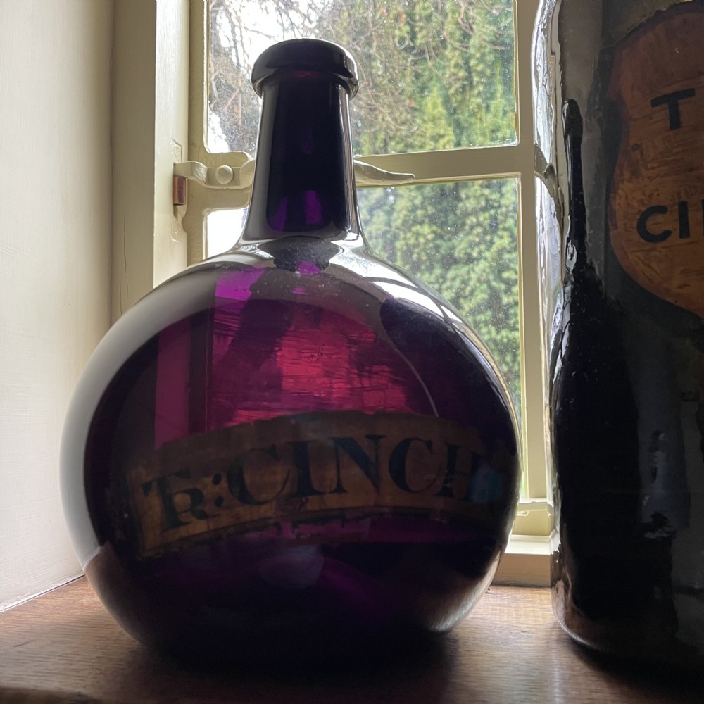 Rare 19th Century Amethyst Glass Pharmacist's Bottle with Chemist's Bottle
