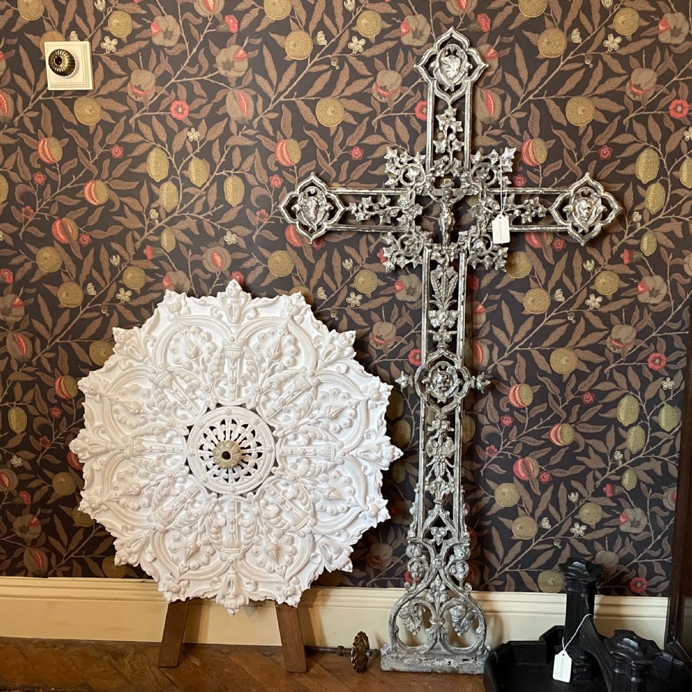 Late Victorian Painted Plaster Ceiling Rose View V