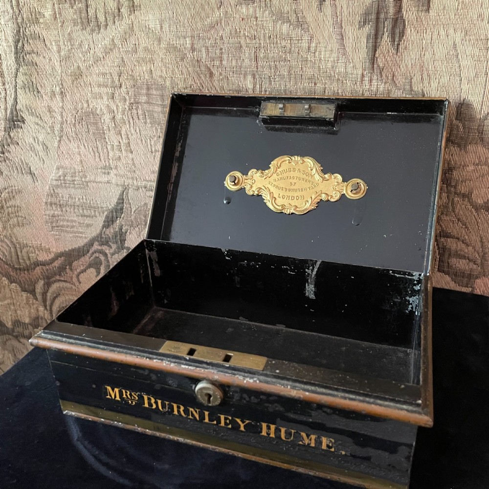 Small Tin Box Safe with Key Circa 1920 View III