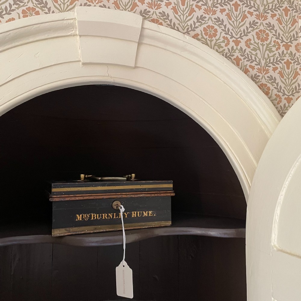 Small Tin Box Safe with Key Circa 1920 View V