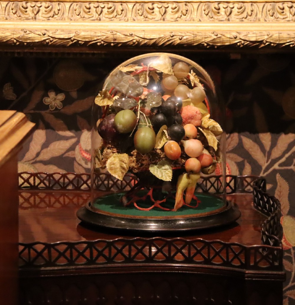 Victorian dome of Wax & glass blown fruit with silk foliage 