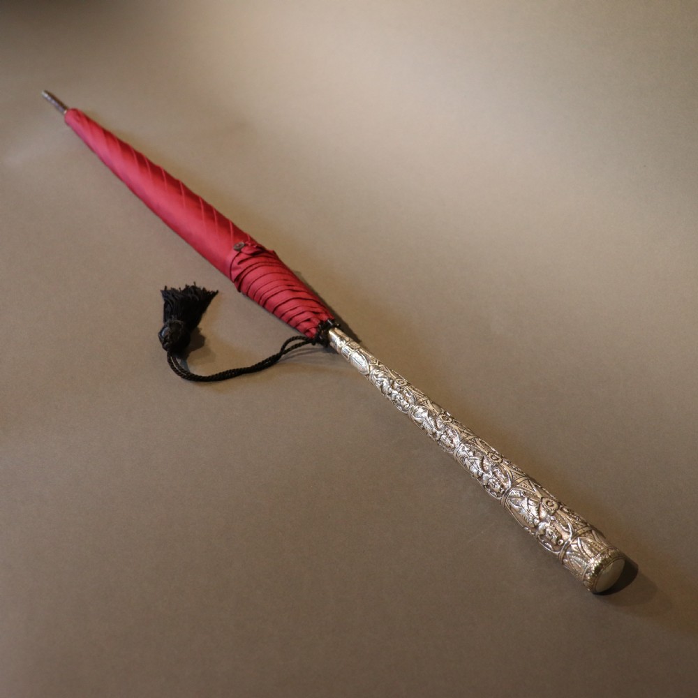 A Late Victorian Indian Silver-mounted Parasol Umbrella 