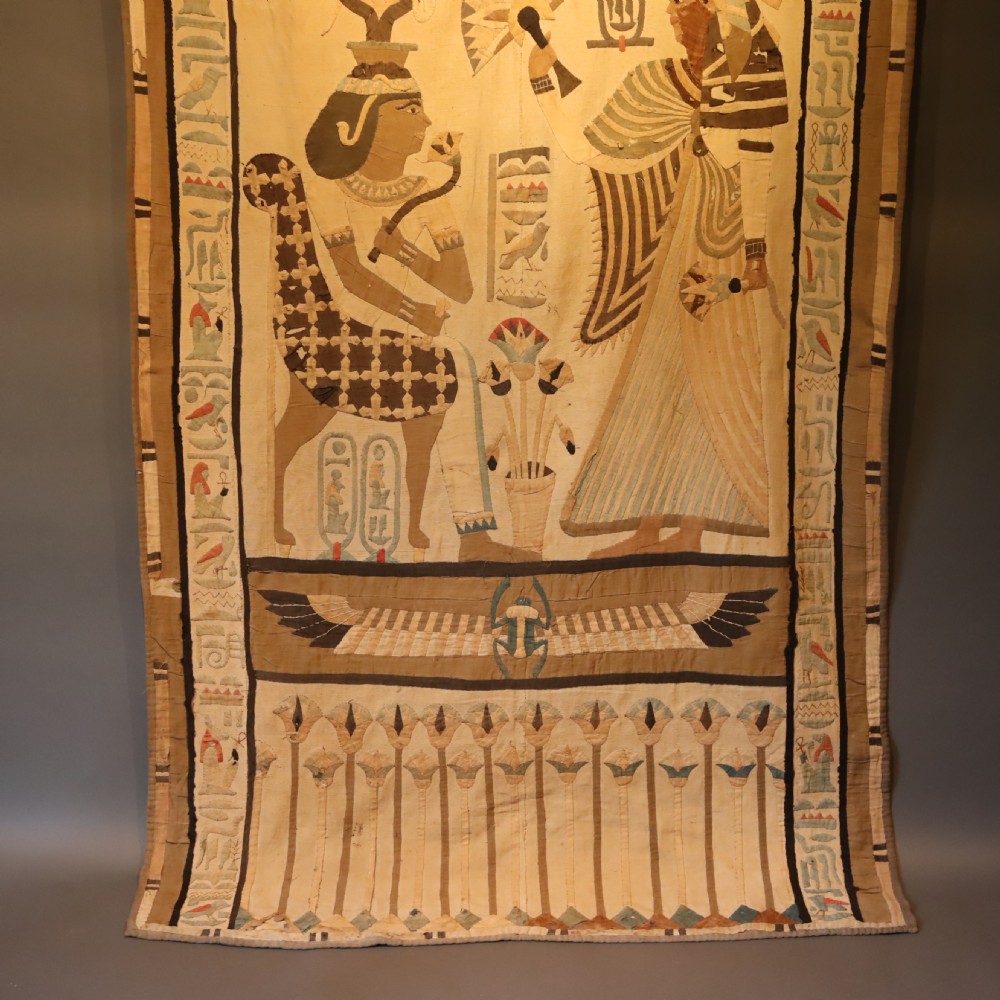 Large Victorian Egyptian Revival Cotton hand stitched Appliqué Wall hanging View II