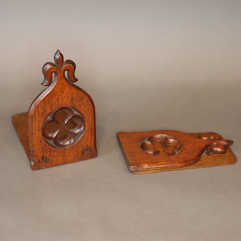 Pair of Late Victorian Gothic Revival Oak book-ends