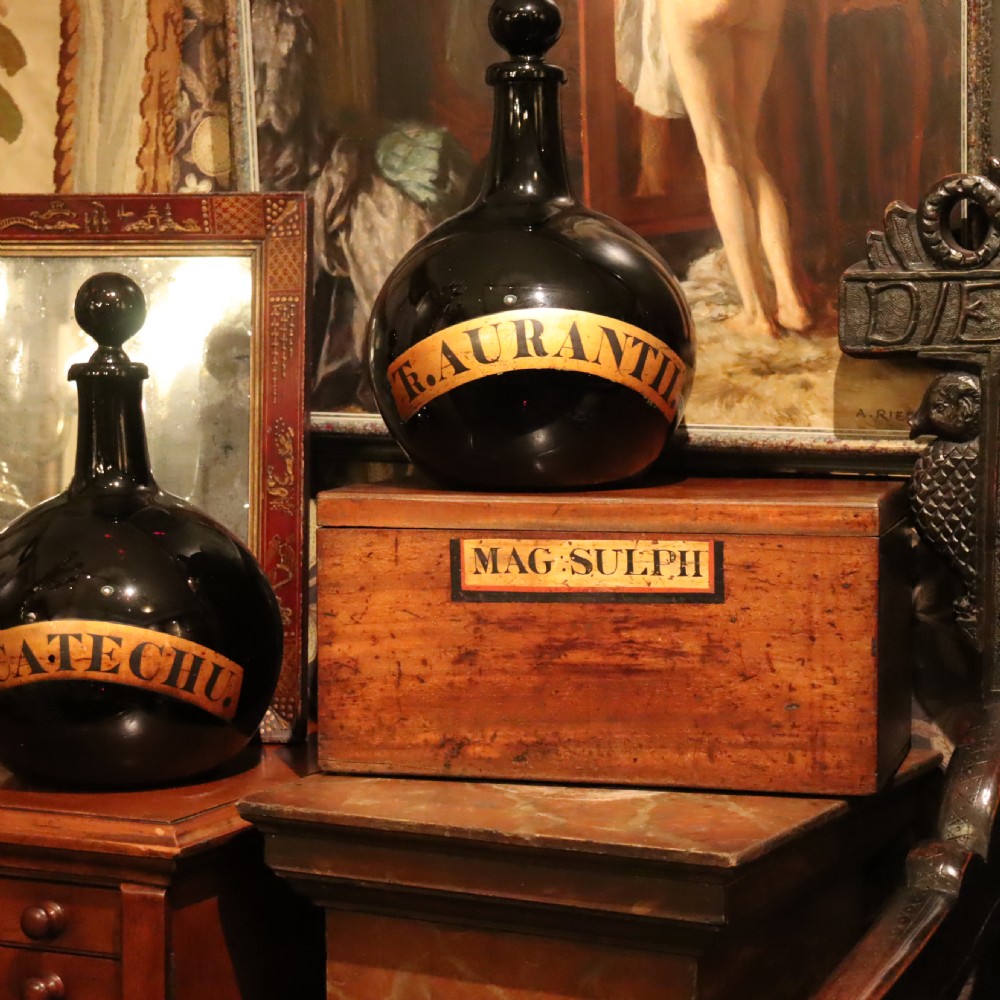 Apothecary box with gilt panel inscribed MAG: SULPH View IV