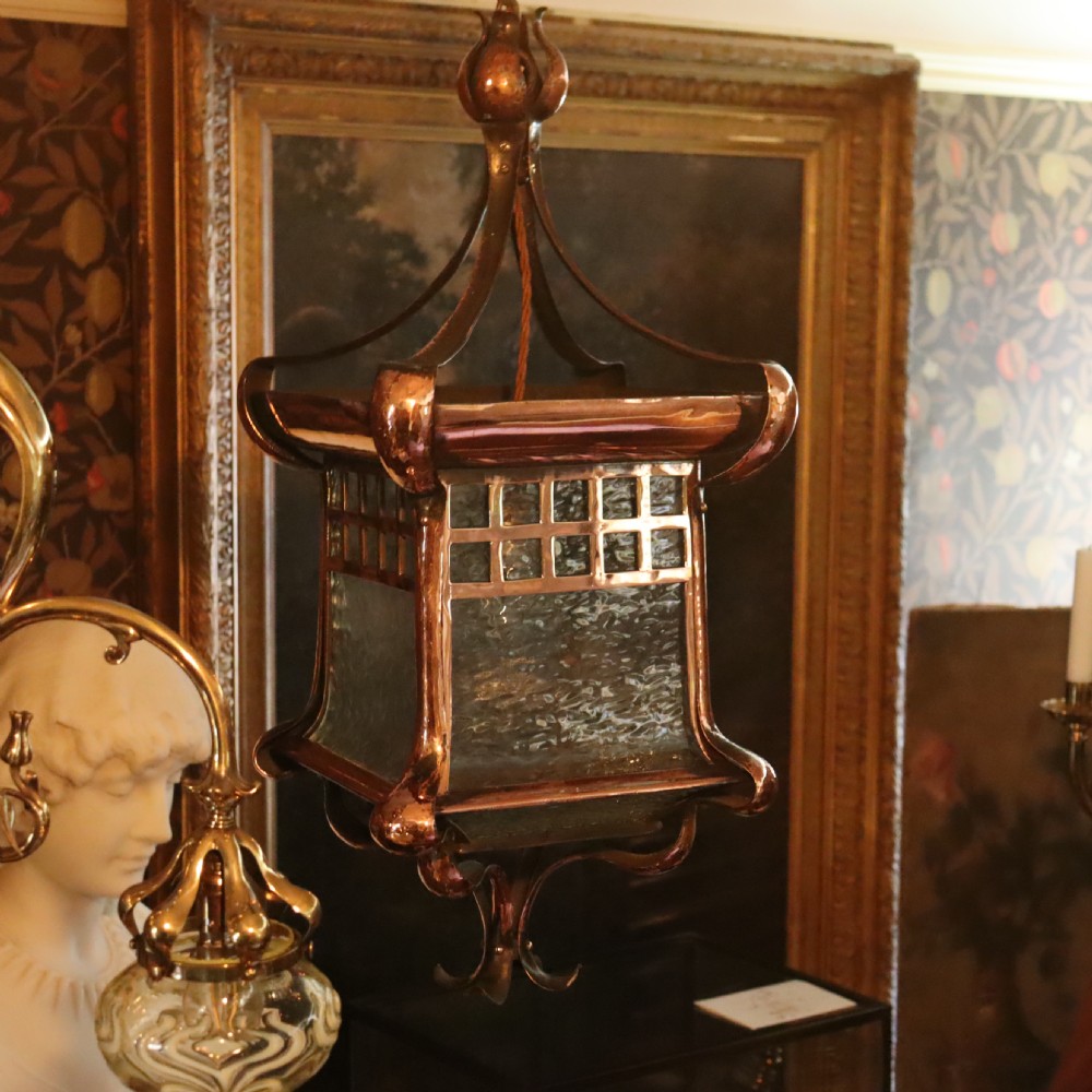 Large Arts & Crafts Hammered Copper lantern  View V