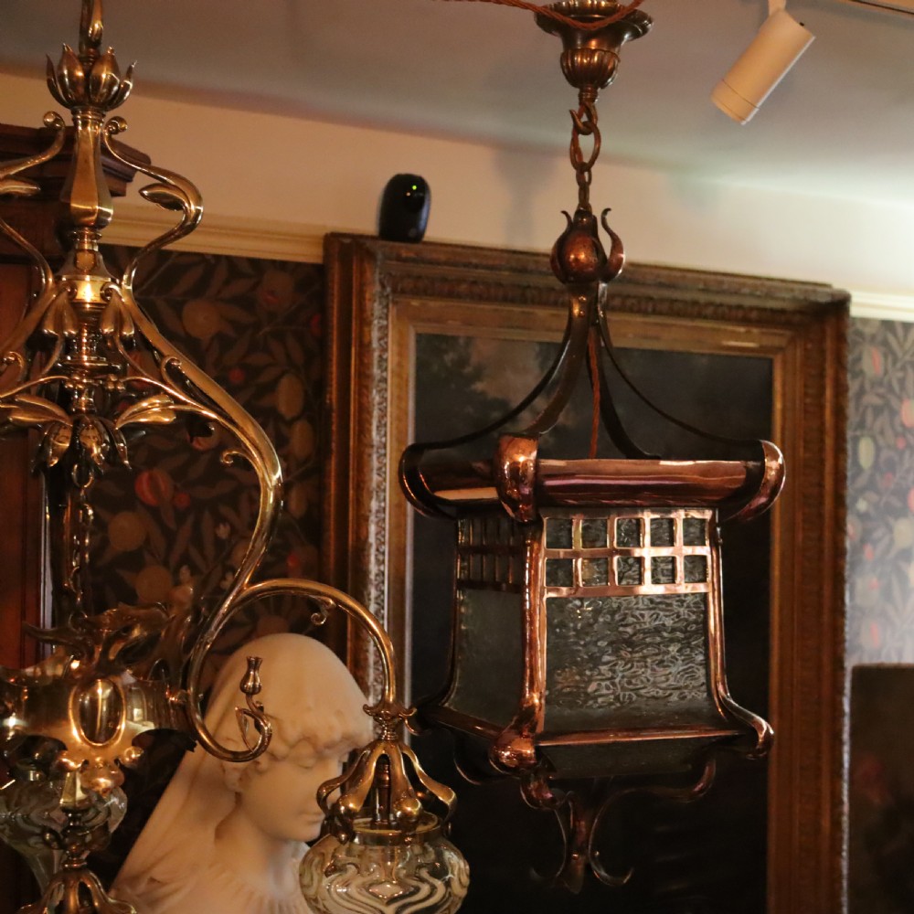 Large Arts & Crafts Hammered Copper lantern  View II