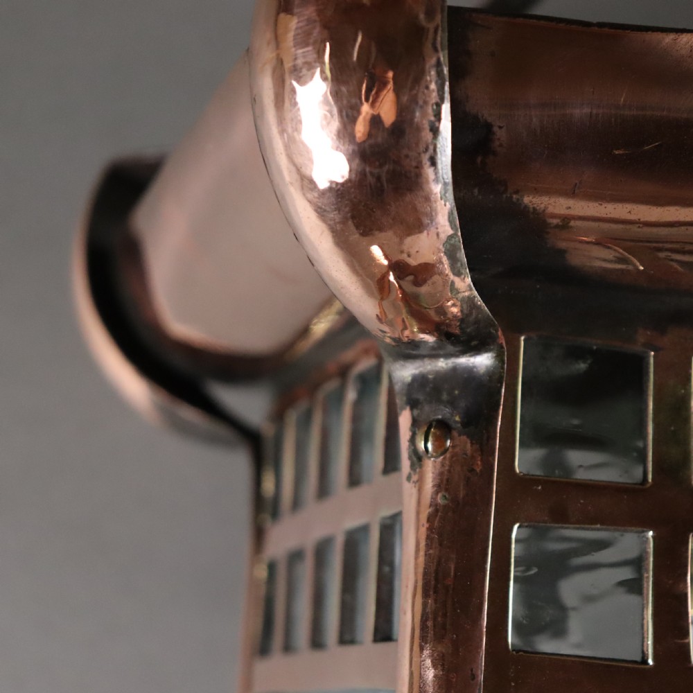 Large Arts & Crafts Hammered Copper lantern  View III
