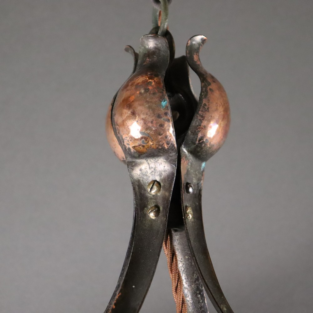 Large Arts & Crafts Hammered Copper lantern  View IV