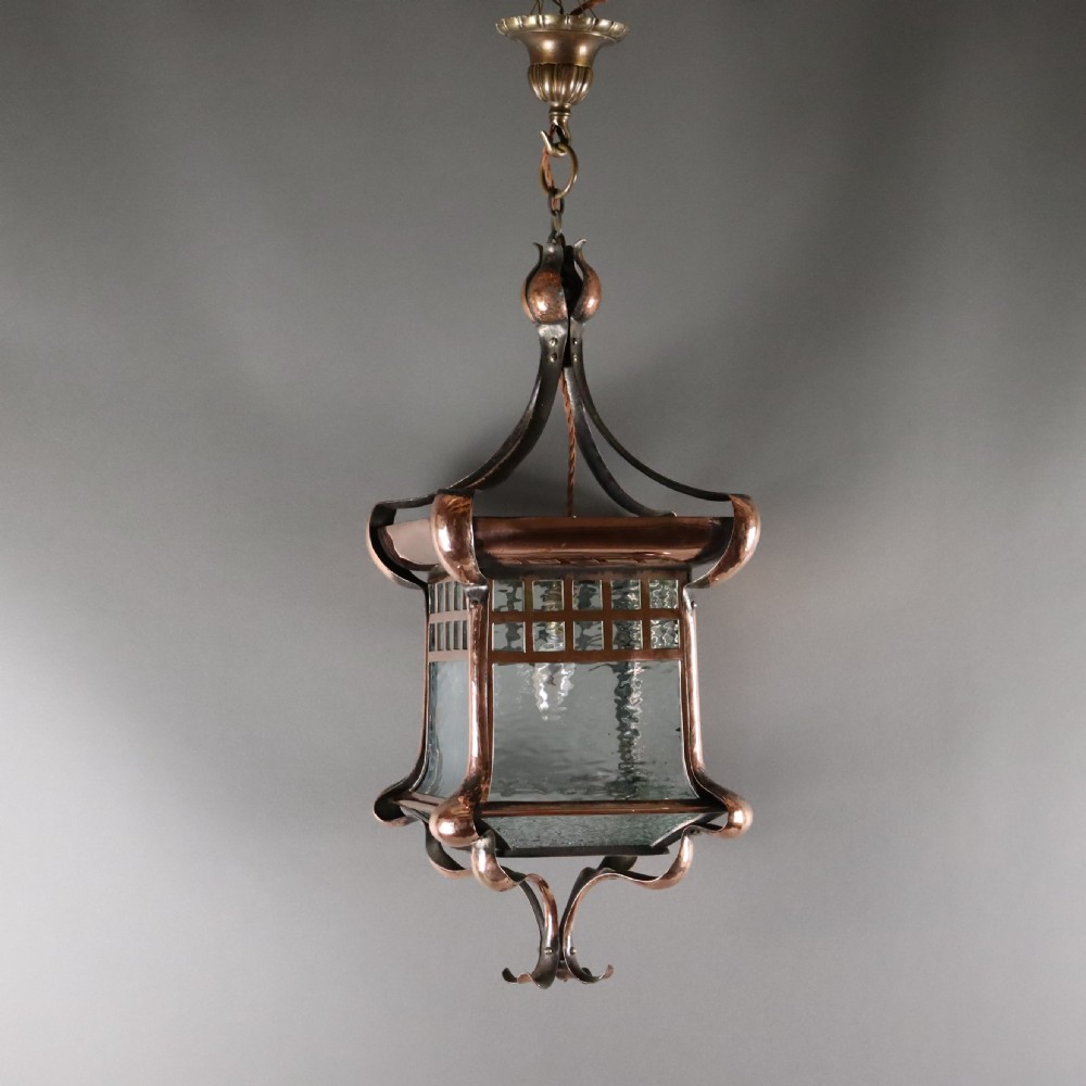 Large Arts & Crafts Hammered Copper lantern  View VIII