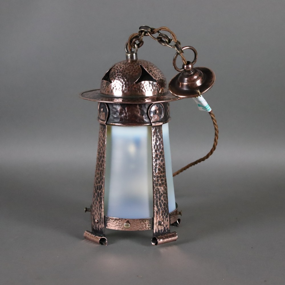 Small Arts & Crafts hand planished lantern. Circa 1910  View II