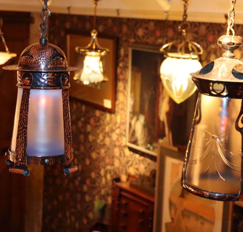 Small Arts & Crafts hand planished lantern. Circa 1910  View IV
