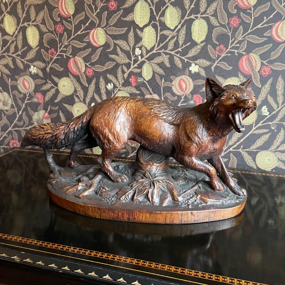 19th Century Black Forest Carved Wooden Fox