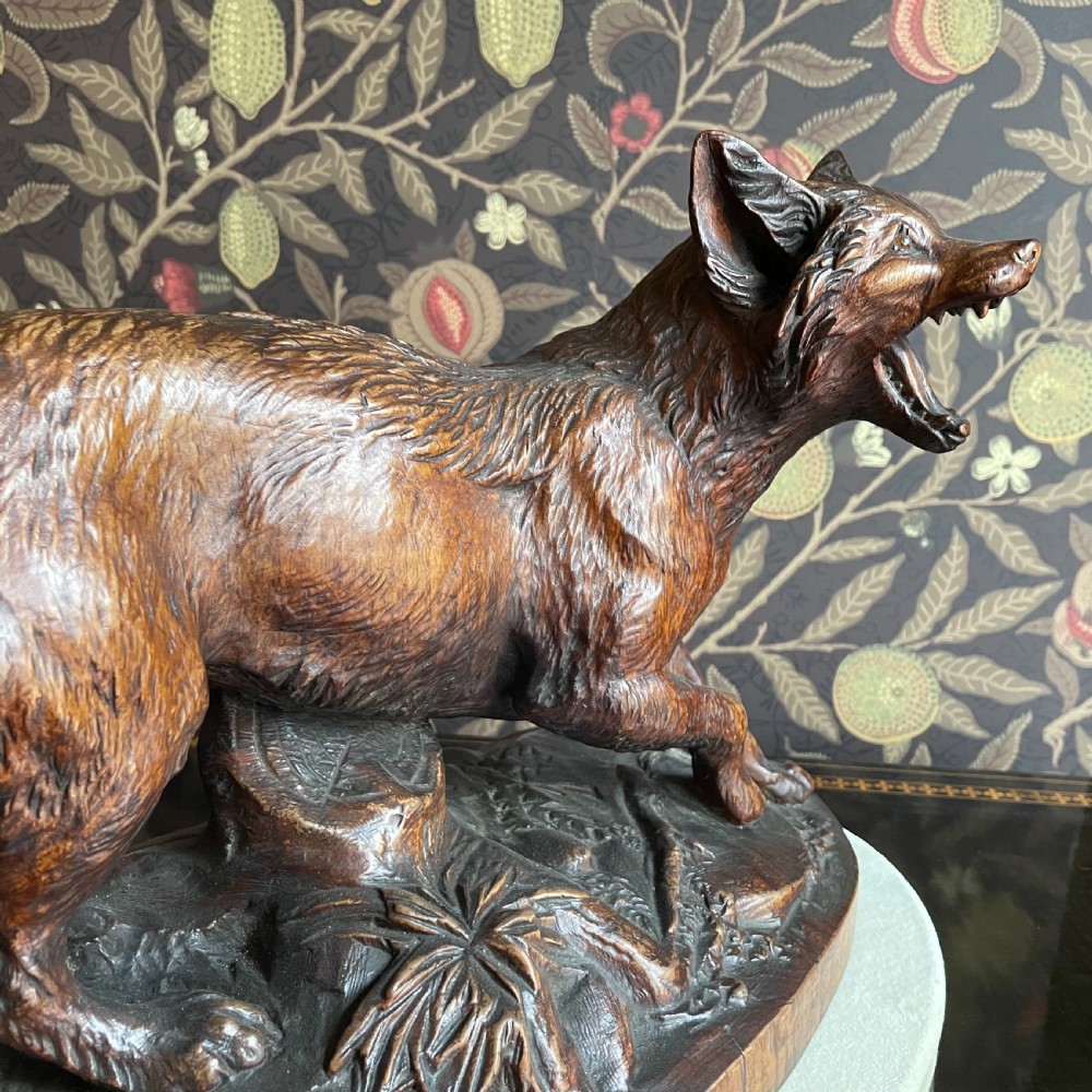 19th Century Black Forest Carved Wooden Fox View II