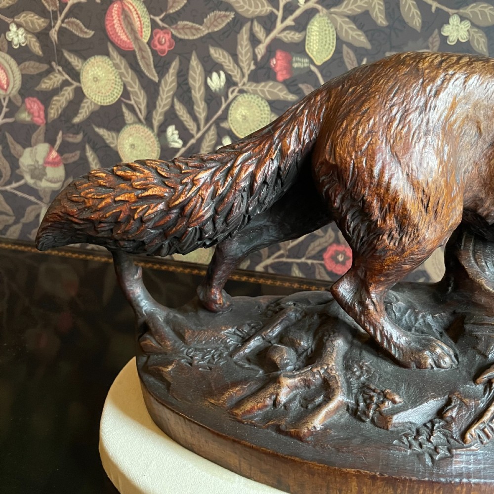 19th Century Black Forest Carved Wooden Fox View III