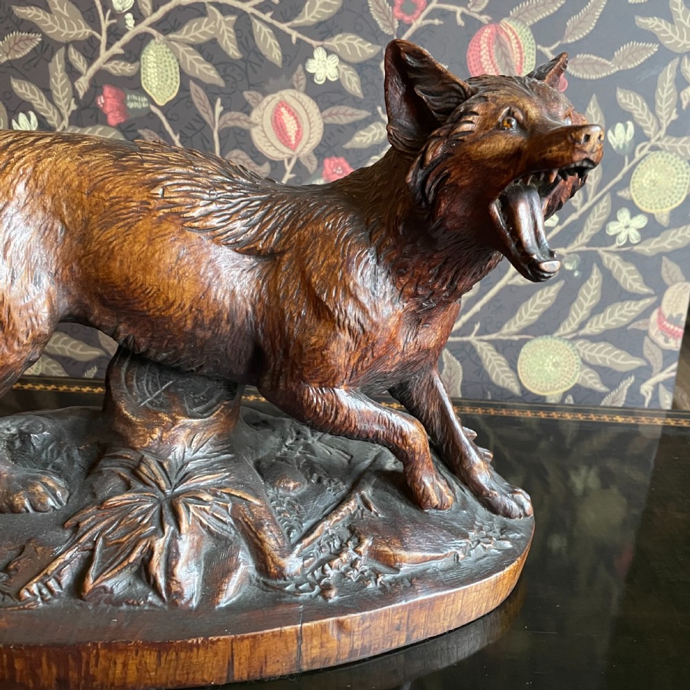 19th Century Black Forest Carved Wooden Fox View IV